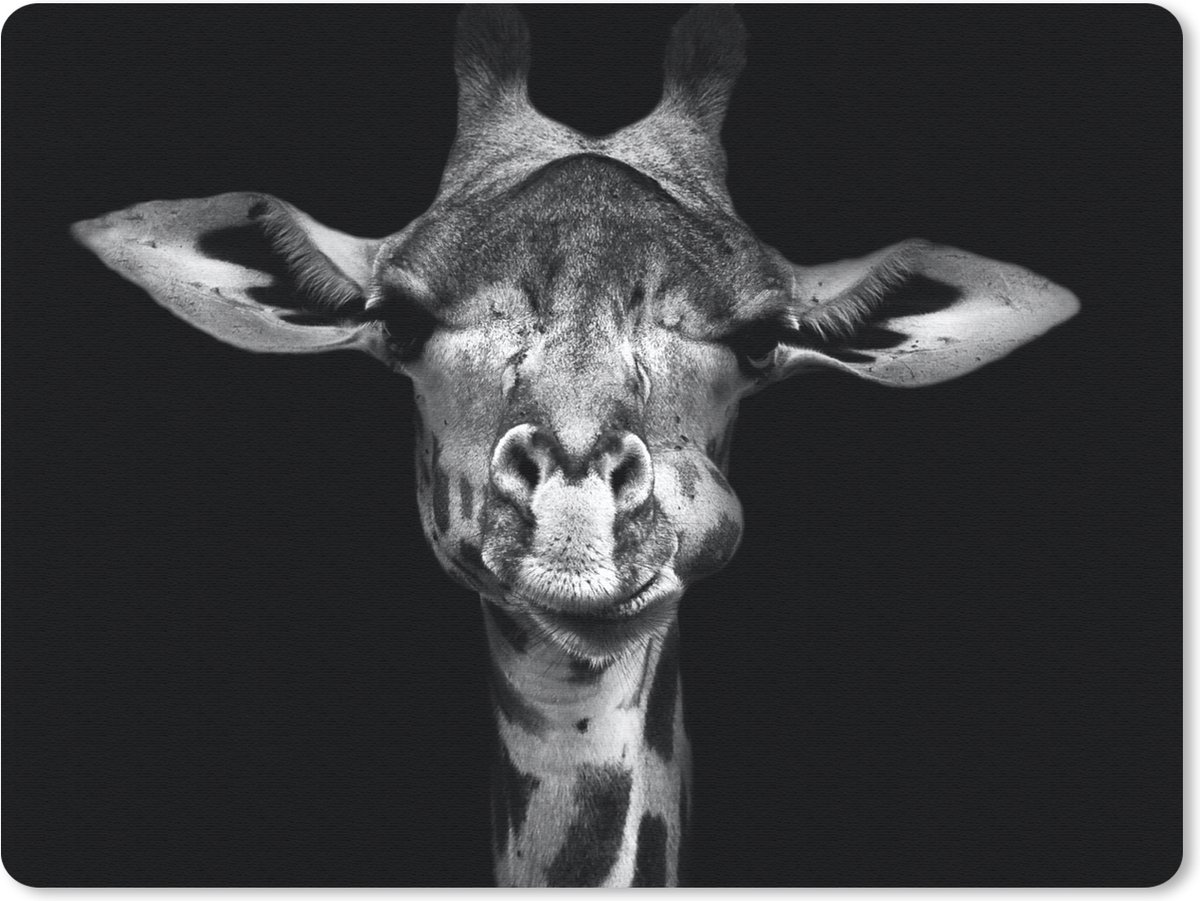 Muismat 23x19 cm - Mousepad Giraffe - Portret - Dieren - Zwart - Wit - Muismatten