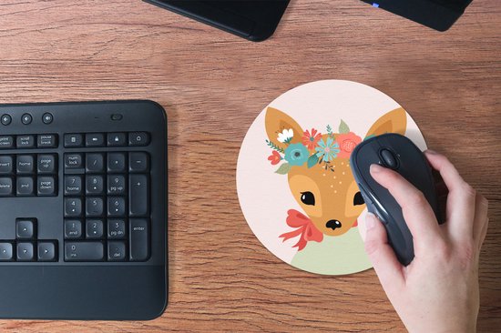 Muismat rond 20x20 cm - Mousepad Hert - Bloemen - Zomer - Ronde muismatten