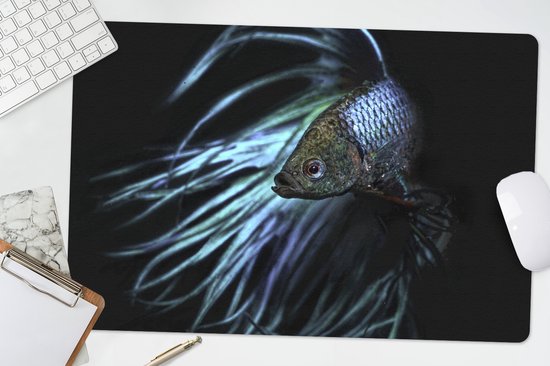 Bureau onderlegger 60x40 cm - Muismat Vis - Zeedieren - Blauw - Zwart - Bureaulegger xl - Desk mat beschermer - Computer muismatten