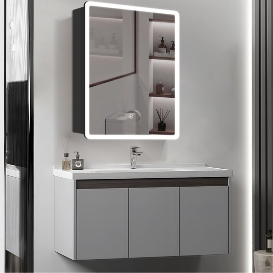 SensaHome Spiegelkast met LED-verlichting - Badkamerkast - 3 kleuren LED - 50x50cm