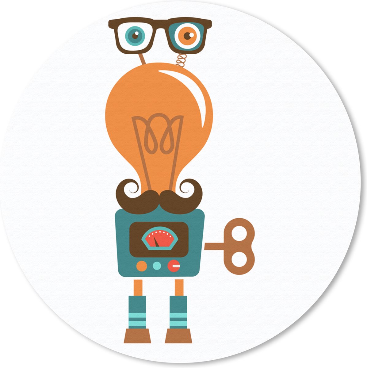 Muismat rond 50x50 cm - Mousepad Robot - Bril - Gloeilamp - Snor - Kinderen - Jongens - Ronde muismatten
