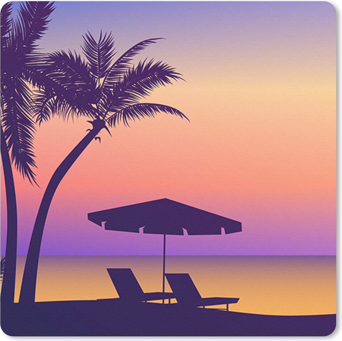 Muismat 30x30 cm - Mousepad Strandstoel - Parasol - Nacht - Tekening - Muismatten