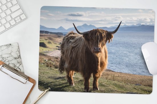 Bureau onderlegger 40x30 cm - Muismat Schotse Hooglander - Bergen - Zee - Bureaulegger xl - Desk mat beschermer - Computer muismatten