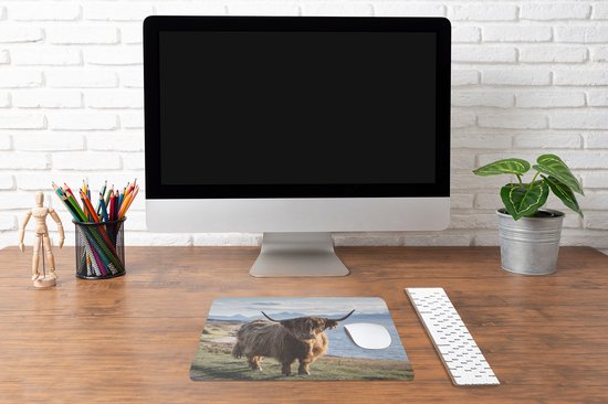Bureau onderlegger 40x30 cm - Muismat Schotse Hooglander - Bergen - Zee - Bureaulegger xl - Desk mat beschermer - Computer muismatten