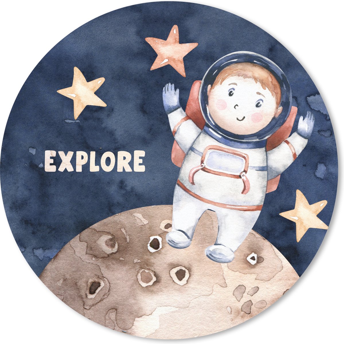 Muismat rond 20x20 cm - Mousepad Spreuken - Quotes - 'Explore' - Astronaut - Jongens - Meisjes - Kinderen - Ronde muismatten