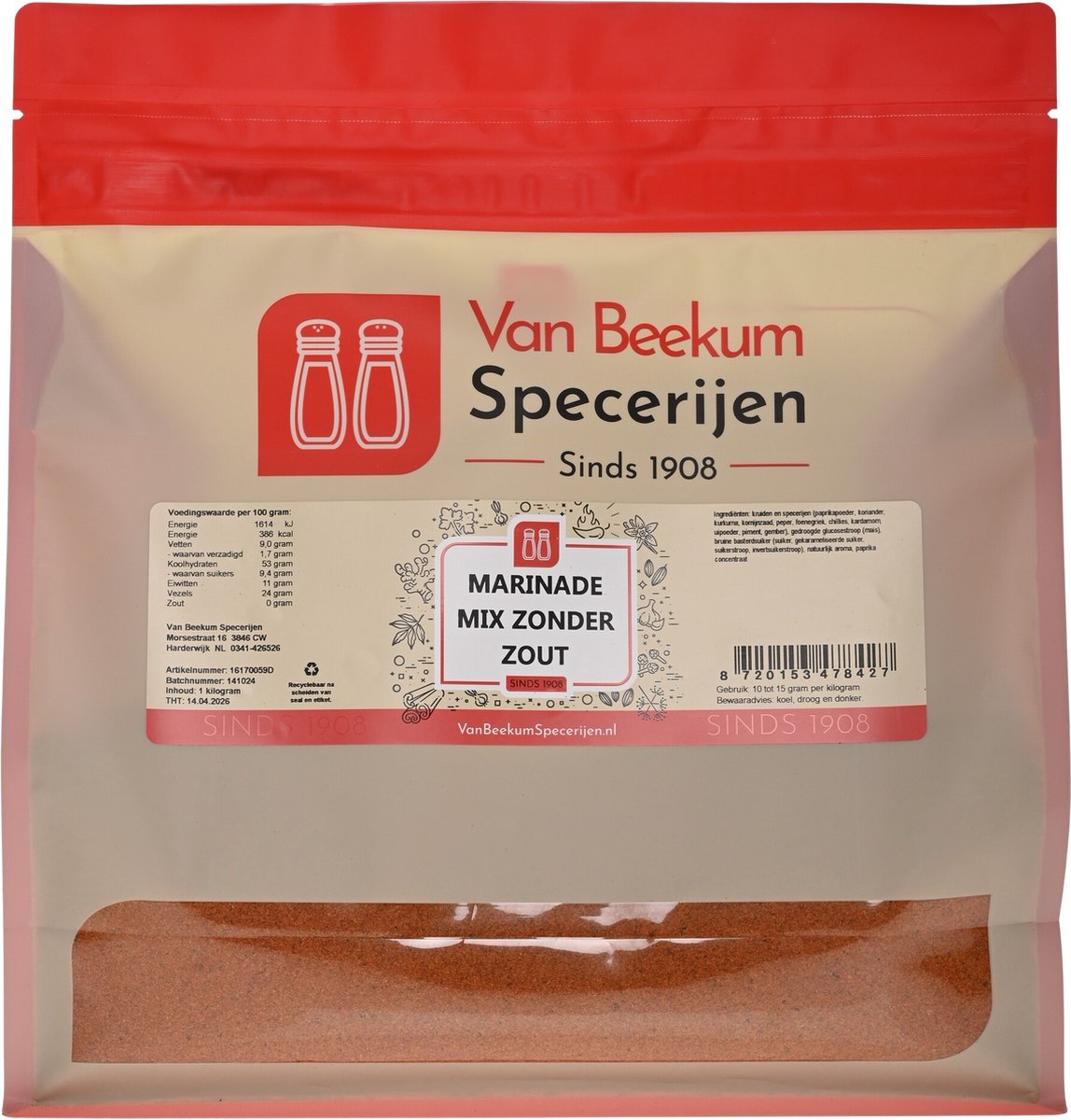 Van Beekum Specerijen - Marinade Mix Zonder Zout - 1 KG (hersluitbare stazak)
