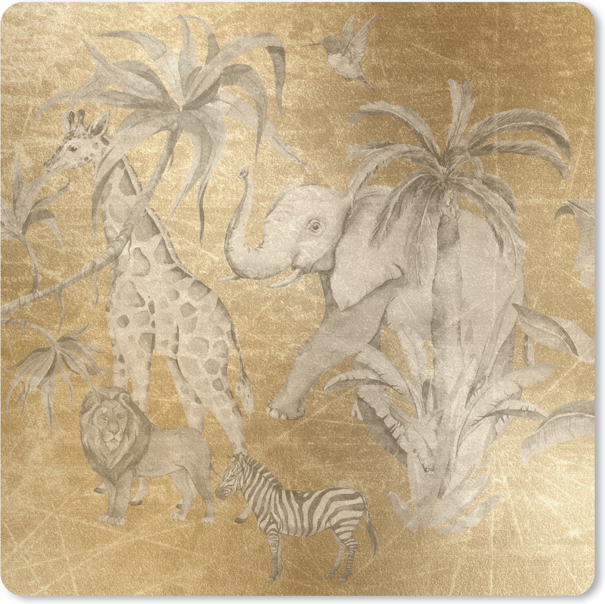 Muismat 30x30 cm - Mousepad Jungle - Kinderen - Goud - Kinderen - Dieren - Muismatten