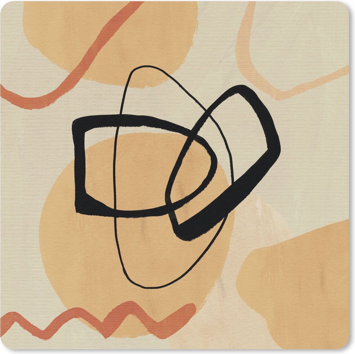Muismat 20x20 cm - Mousepad Zwart - Bruin - Abstract - Muismatten