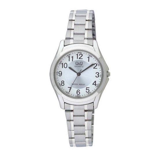 Q&Q Q207J204Y - Horloge - Analoog - Dames - Vrouwen - stalen band - Rond - Cijfers - Staal - Zilverkleurig - Wit - 3ATM