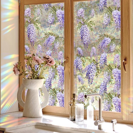 rabbitgoo 3D Privacy Glasfolie Tulp Patroon Decoratieve Raamsticker Zelfklevende Statische Film Frosted Glasfolie Warmteregeling Anti UV 44.5X200cm
