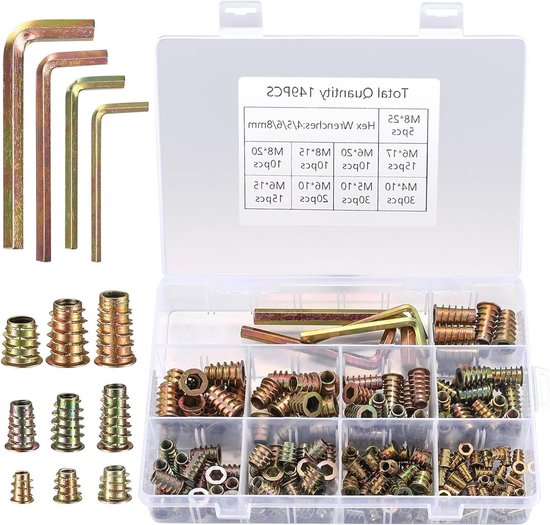 149 Pieces Wooden Screw Nuts Set - M4 M5 M6 M8 - Socket Thread Sleeves ...