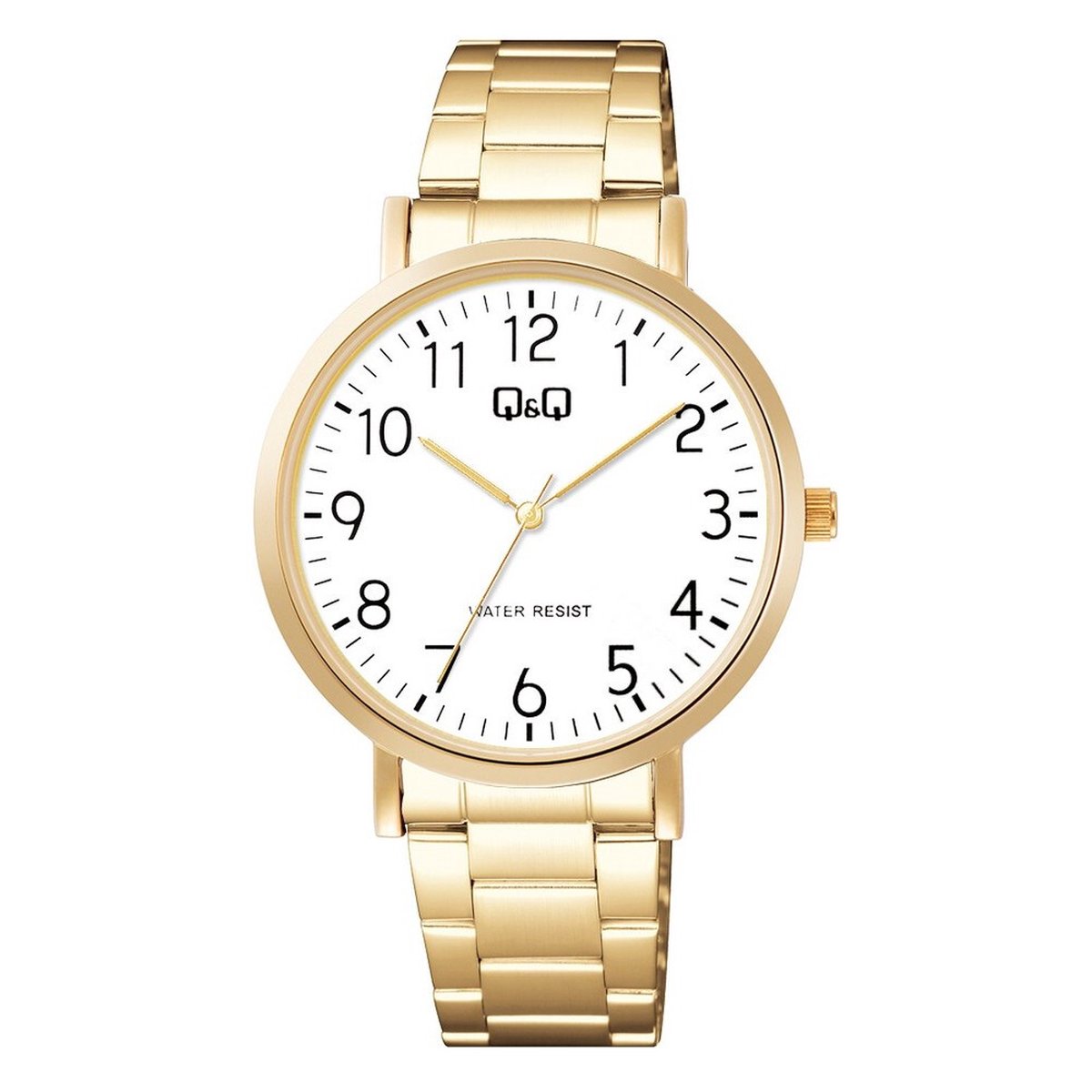 QQ C34A-002PY - Horloge - Analoog - Heren - Mannen - stalen band - Rond - Metaal - Cijfers - Goudkleurig - Wit