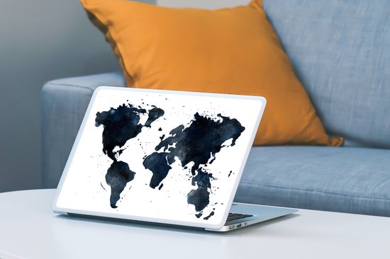Autocollant pour ordinateur portable - 10,1 pouces - Wereldkaart - Abstrait - Blauw - 25x18cm - Autocollants pour ordinateur portable - Skin pour ordinateur portable - Couverture