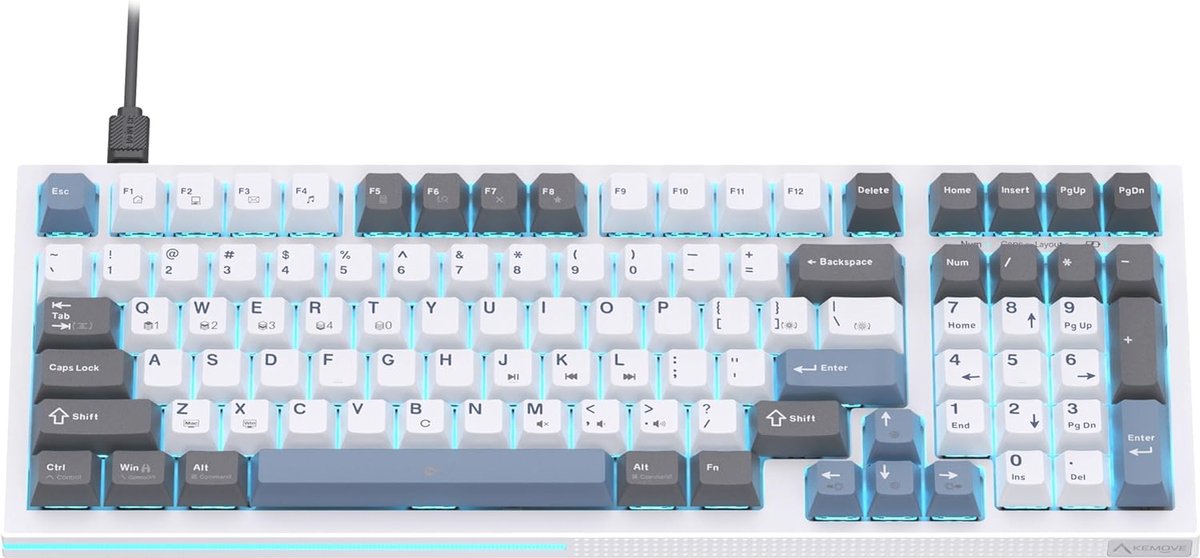 Mechanisch Gaming Toetsenbord met LED Achtergrondverlichting en Bruine schakelaars - 98 Toetsen QWERTY US-Layout