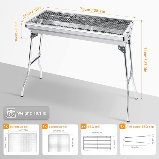 Roestvrijstalen BBQ houtskoolgrill rookgrill opvouwbaar draagbaar voor koken in de open lucht camping wandelen picknick backpacks groot zilver van Sorara — afbeelding 3