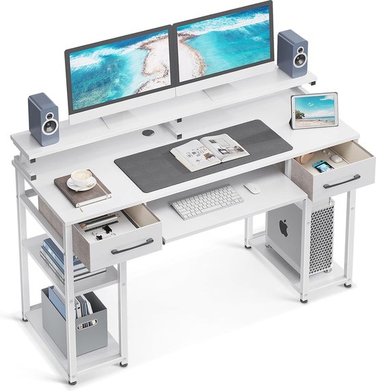 Wit Bureau voor Thuiswerk met Toetsenbordlade en Monitorstandaard ...