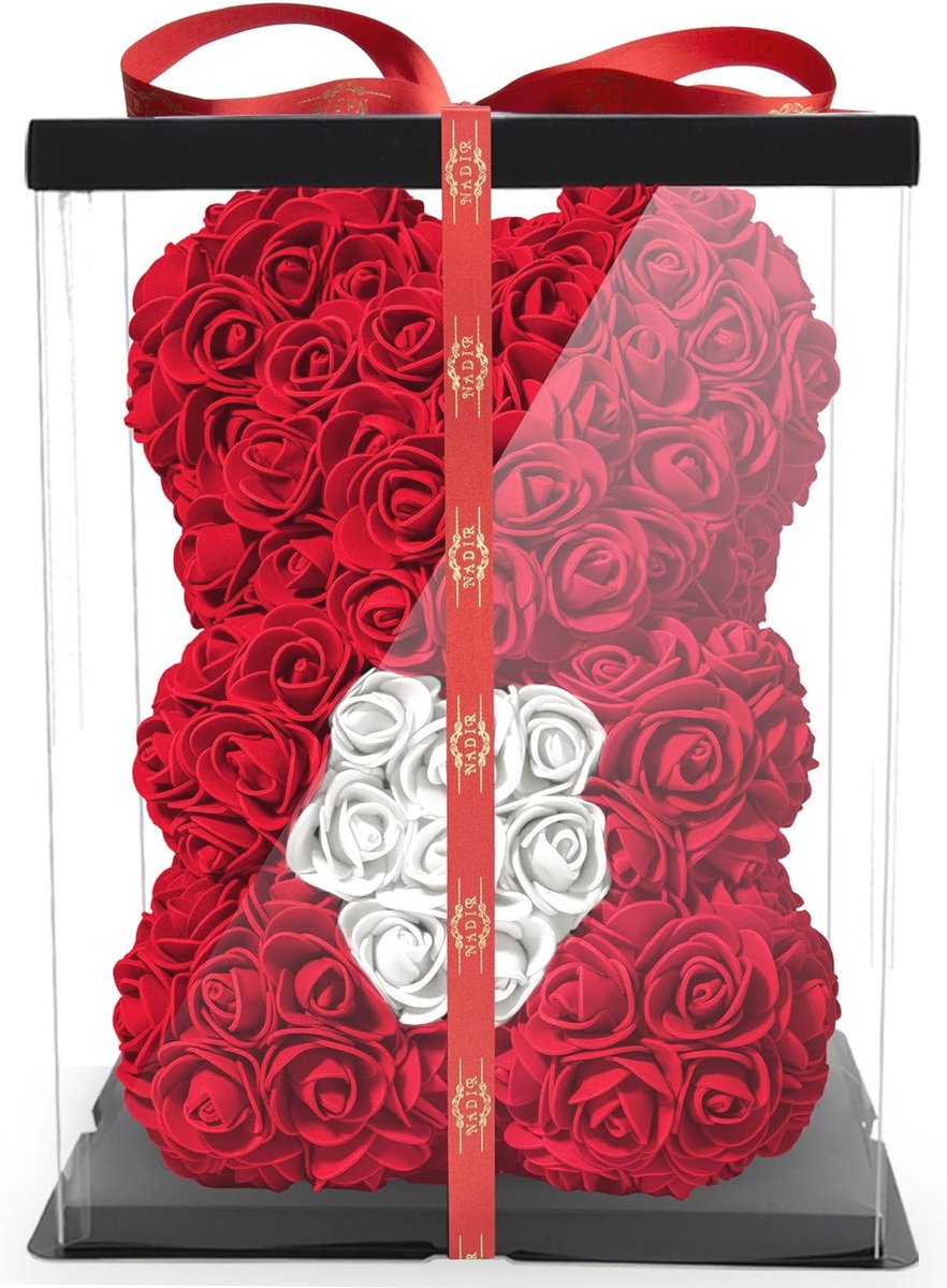 Rozenbeer in geschenkdoos - Verjaardagscadeau voor vrouwen en vriendinnen - Uniek cadeau voor trouwdagen en jubilea (rood, 25 cm)