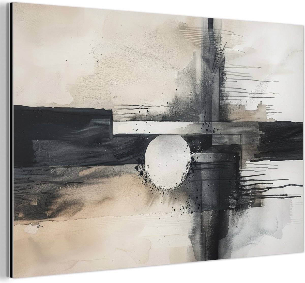Aluminium schilderij 150x100 cm - Wanddecoratie metaal - Abstract - Zwart wit - Verf - Mod