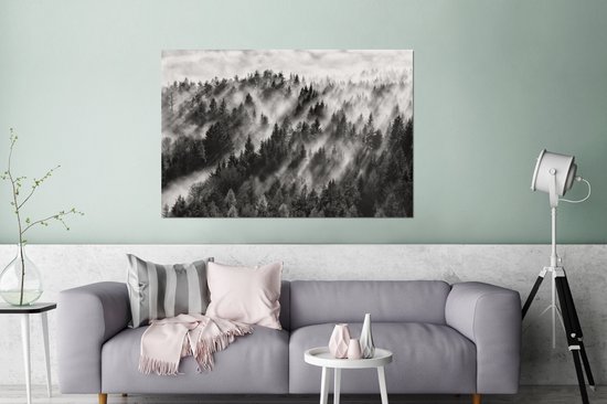 Tableau sur aluminium 120x80 cm - Décoration murale en métal - Paysage - Brume - Forêt - Nature - Décoration murale en métal pour salon - Décoration industrielle - Photo sur Dibond - Accessoires industriels pour chambre