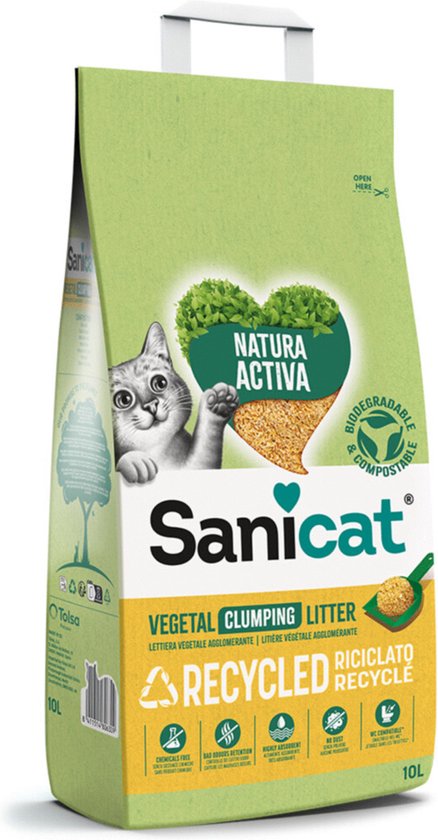 Foto: Sanicat natura activa recycled kattenbakvulling 10 l