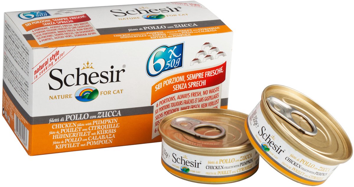 Schesir Schesir Kat Mp Blik Gekookt 6x50 g - Kattenvoer - Kipfilet&Pompoen