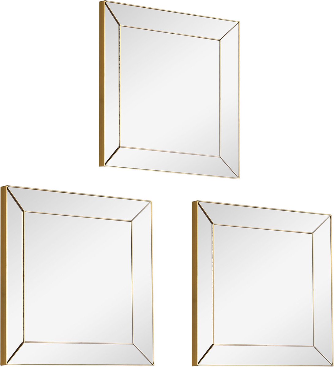 Spiegel Set - Torna Alexy - 3 Stuks Hangspiegels in Frame - Vierkant - Goud - Kunststof