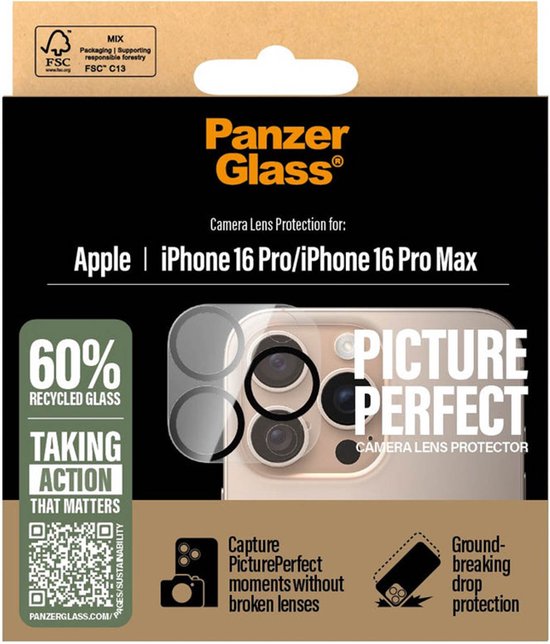 Foto: Panzerglass screenprotector geschikt voor apple iphone 16 pro glazen panzerglass pictureperfect camera lens protector case friendly