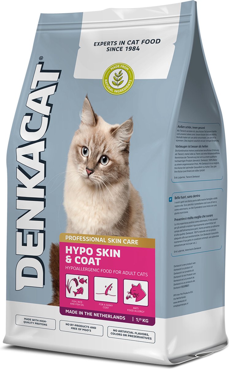 Denkacat Hypo Skin & Coat - Kattenvoer - Kip Zalm Rijst 1.25 kg