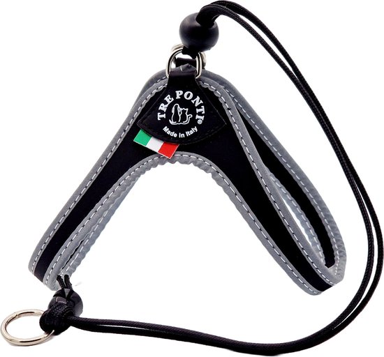 Tre Ponti Liberta Tuig Zwart&Reflecterend - Hondenharnas - 23 - 33 cm