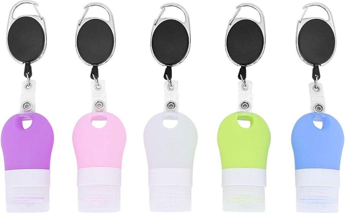 Siliconen Reisflessen Set Navulbare Fles met Karabijnhaak Lekvrije Reiscontainers Voor Vloeibare Handzeep en Toiletartikelen 38ml Meerkleurig Modern Design reisflesjes handbagage