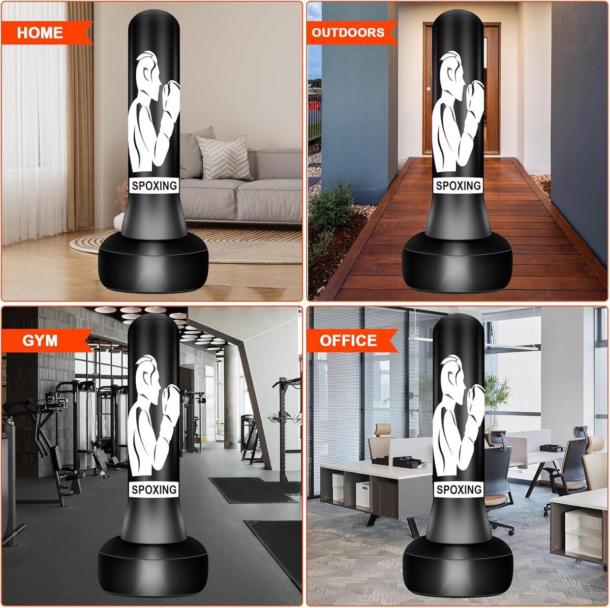 Dripex Vrijstaande bokszak - Heavy Duty bokszak op voetstuk, vrijstaande bokszak voor volwassen MMA Muay Thai Home Gym Training (1,7 m/69 inch) - zwart