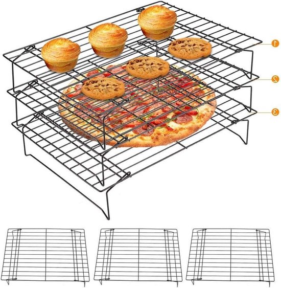 Tebery 3-stöckiges Auskühlgitter, Edelstahl Kuchenauskühler, Stapelbar Kuchengitter, Backgitter platzsparend, faltbar, Antihaft, 42 x 30.5 x 27 cm, für Braten Grillen von Kekse Kuchen, Silver Tebery 3-stöckiges Auskühlgitter, Edelstahl Kuchenauskühler, Stapelbar Kuchengitter, Backgitter platzsparend, faltbar, Antihaft, 42 x 30.5 x 27 cm, für Braten Grillen von Kekse Kuchen, Silver