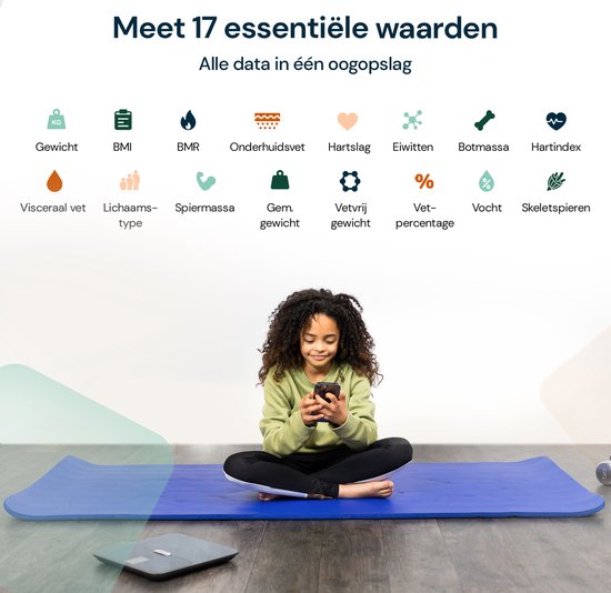 Sacoma Personenweegschaal - Met Interactief Weegplateau - 17x Lichaamsanalyse - Bluetooth en WiFi - Weegschaal met App - USB oplaadbaar - Digitaal