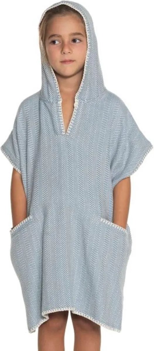 Lalay Strandponcho ZigZag Air Blue - maat 2-3 jaar - jongens/meisjes/unisex pasvorm - poncho handdoek voor kinderen met capuchon - zwemponcho - badcape