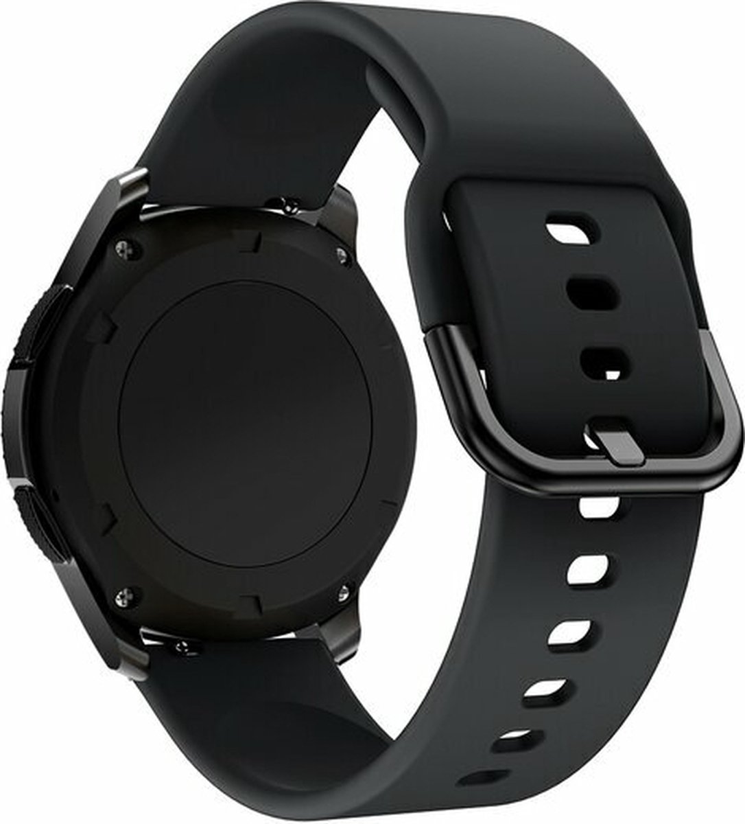 By Qubix - Siliconen sportband 20mm - Zwart - Geschikt voor Samsung Galaxy Watch 7 (40 & 44mm) - Galaxy Watch FE - Galaxy Watch 6 - Galaxy Watch 6 Pro - Galaxy Watch 5 - 5 Pro - Galaxy Watch 4 - 4 Classic - Active 2 - Watch 3 (41mm)