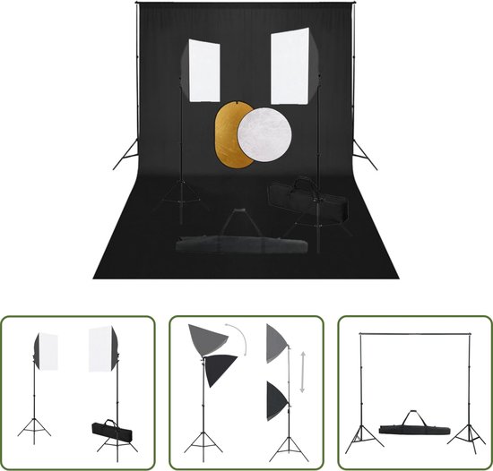 Foto: The living store studioset achtergrondsysteem softboxlampen reflectorset 500 x 300 cm 110 cm reflectordiameter