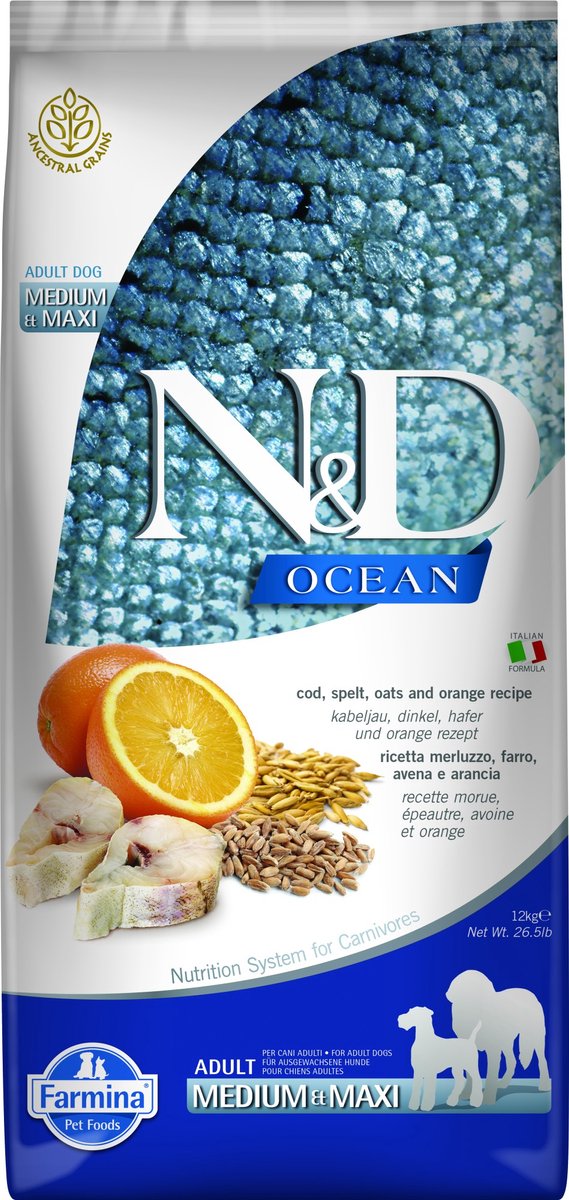 N&D N&D Ocean hondenvoeding Kabeljauw met Spelt medium/maxi 12 kg