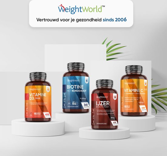 IJzer tabletten - 28 mg - 400 micro tabletten - Bisglycinaat voor optimale opname - 100% ADH - Laboratorium getest - Vegan IJzer supplement van WeightWorld