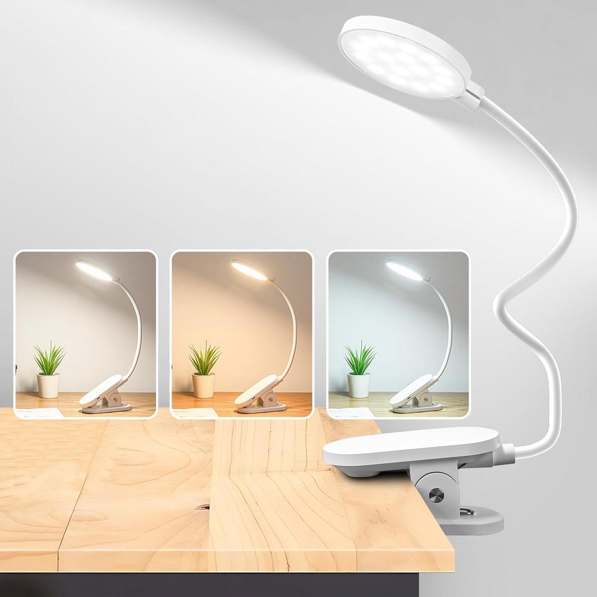 Flexibele leeslamp - 360 ° draaibare klemlamp - boekklem - 3 helderheidsniveaus - 3 kleurtemperaturen - USB oplaadbaar - oogbescherming - 20 LEDs