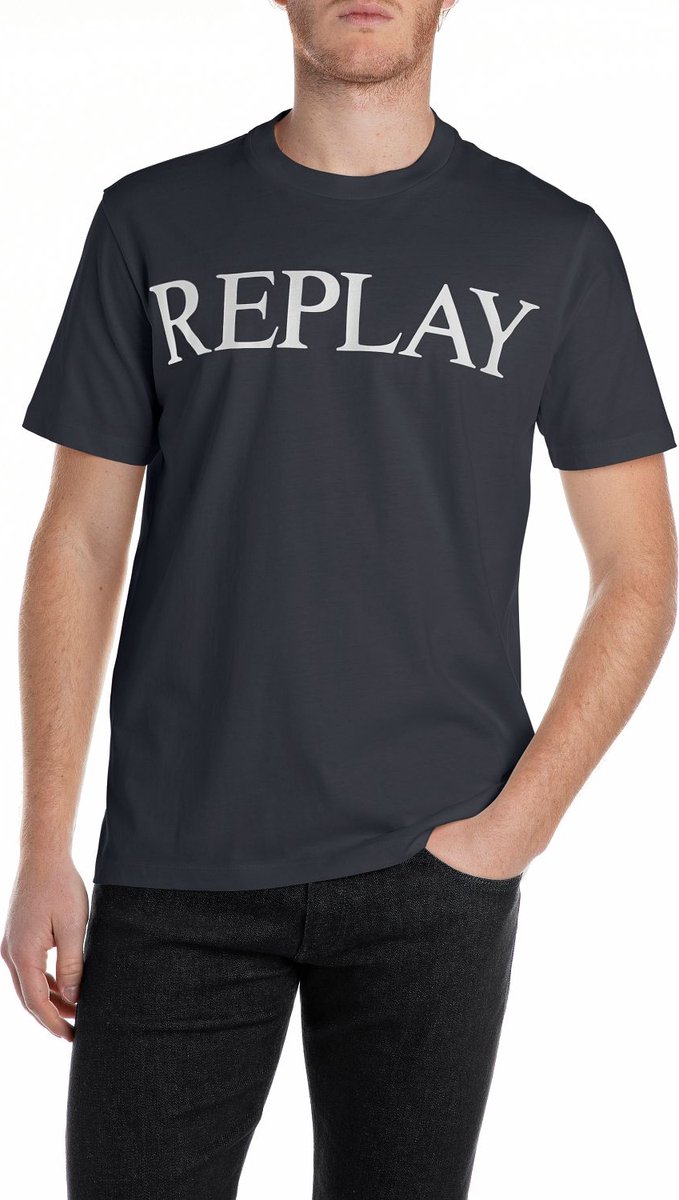 Replay Heren T-Shirt BASIC JERSEY BIG 30/1 regular fit Blauw 3XL Ronde Hals Volwassenen