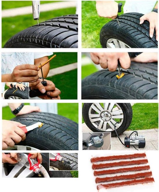 Bandenreparatieplug Rubber, 100 Stks 100x3mm Bandenreparatieplug Tubeless Band Rubberen Afdichtstrip Lekherstel voor Auto Motor(Bruin