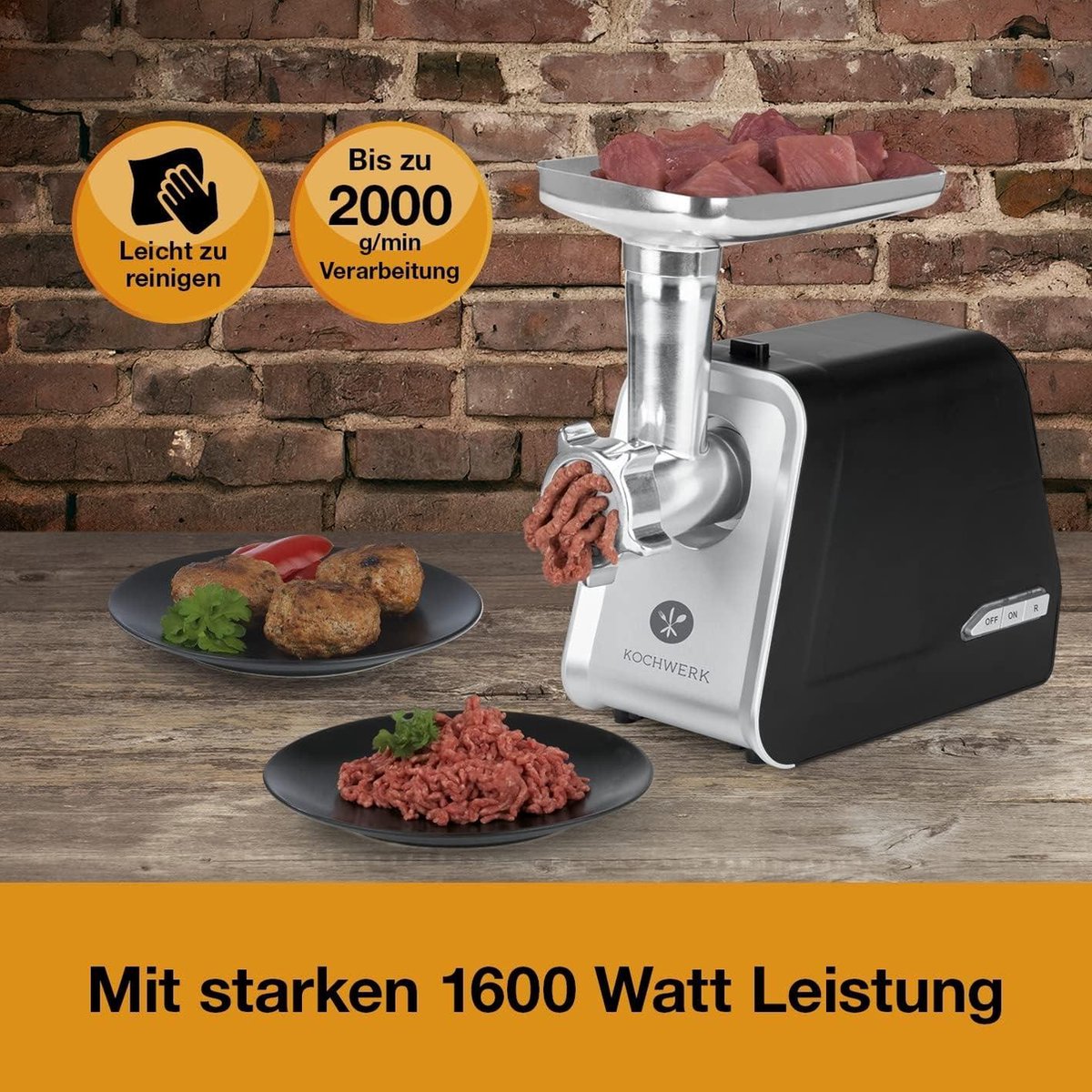 Professionele elektrische vleesmolen, 2000 W, multifunctionele