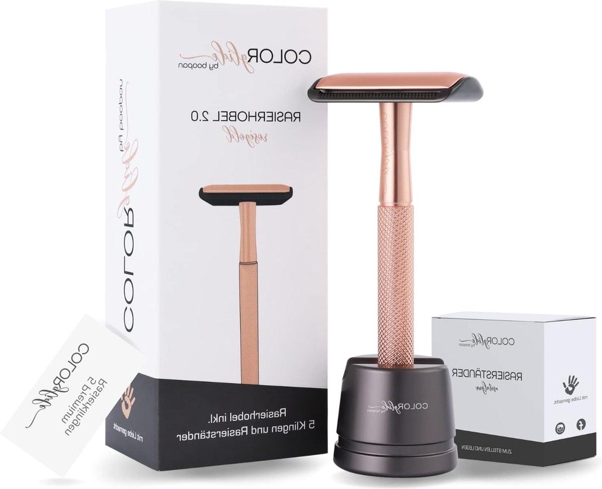 Metalen veiligheidsscheermes voor vrouwen en mannen - Scheerstandaard en 5 scheermesjes inbegrepen - Safty Razor - Boopan - Geschikt voor mannen en vrouwen
