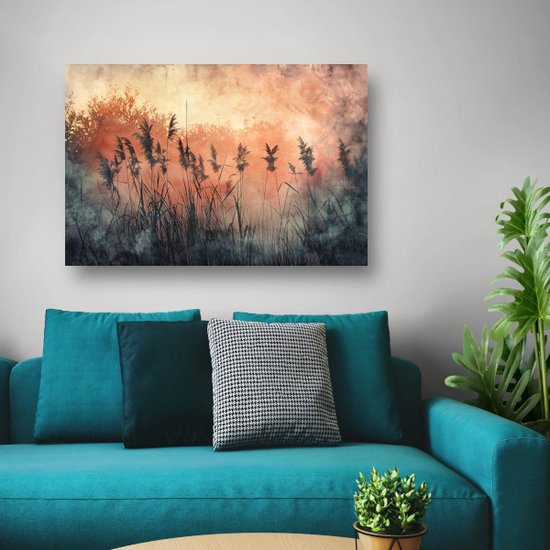 Riet poster - Natuur wanddecoratie - Poster Lucht - Wanddecoratie klassiek - Posters woonkamer - Muurdecoratie poster 75x50 cm