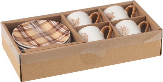 J-Line tasse à café + sous-tasse Feuille - céramique - marron - small - boîte de 4