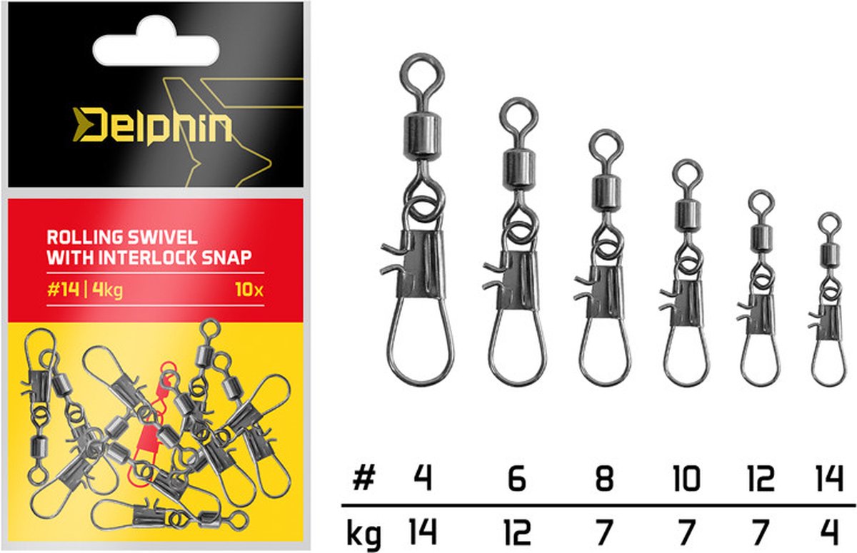 Delphin Rolling Swivel With Interlock Snap | 10 Stuks Zwart 6