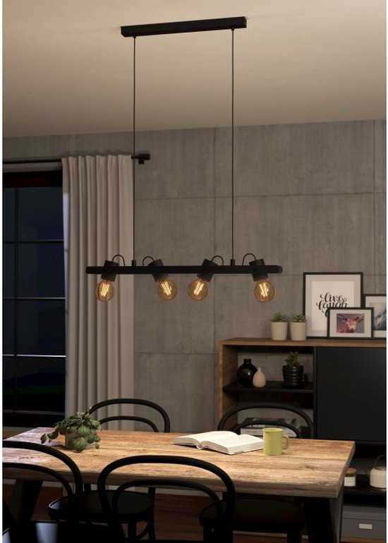 Suspension EGLO Plimsoll - E27 - 77 cm - Zwart - Acier/Bois