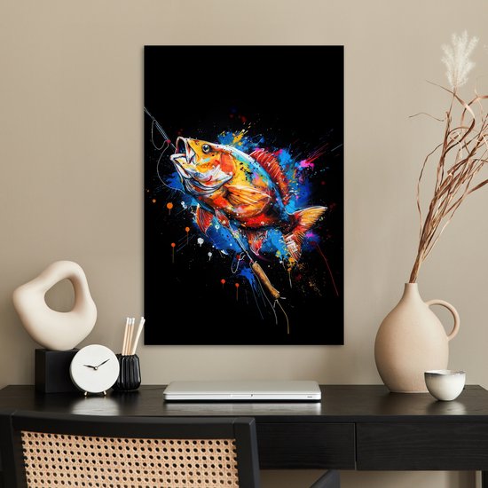 Affiche 40x60 cm - Graffiti - Sport - Pêche - Poisson - Canne à pêche - Posters - Décoration murale pour chambre d'ado - Décoration chambre ado - Accessoires chambre ado