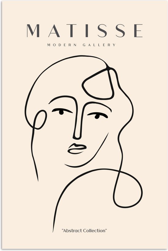 Poster 40x60 cm - Matisse - Line art - Portret - Vrouw - Vintage - Posters - Kamer decoratie - Wanddecoratie woonkamer - Muurdecoratie slaapkamer