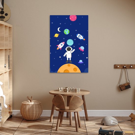 Poster 40x60 cm - Espace - Astronaute - Fusée - Blauw - Posters - Accessoires décoration chambre - Décoration murale chambre enfant - Décoration murale chambre bébé